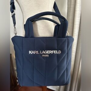 Karl Lagerfeld Navy Quilted Tote Bag with Silver Logo